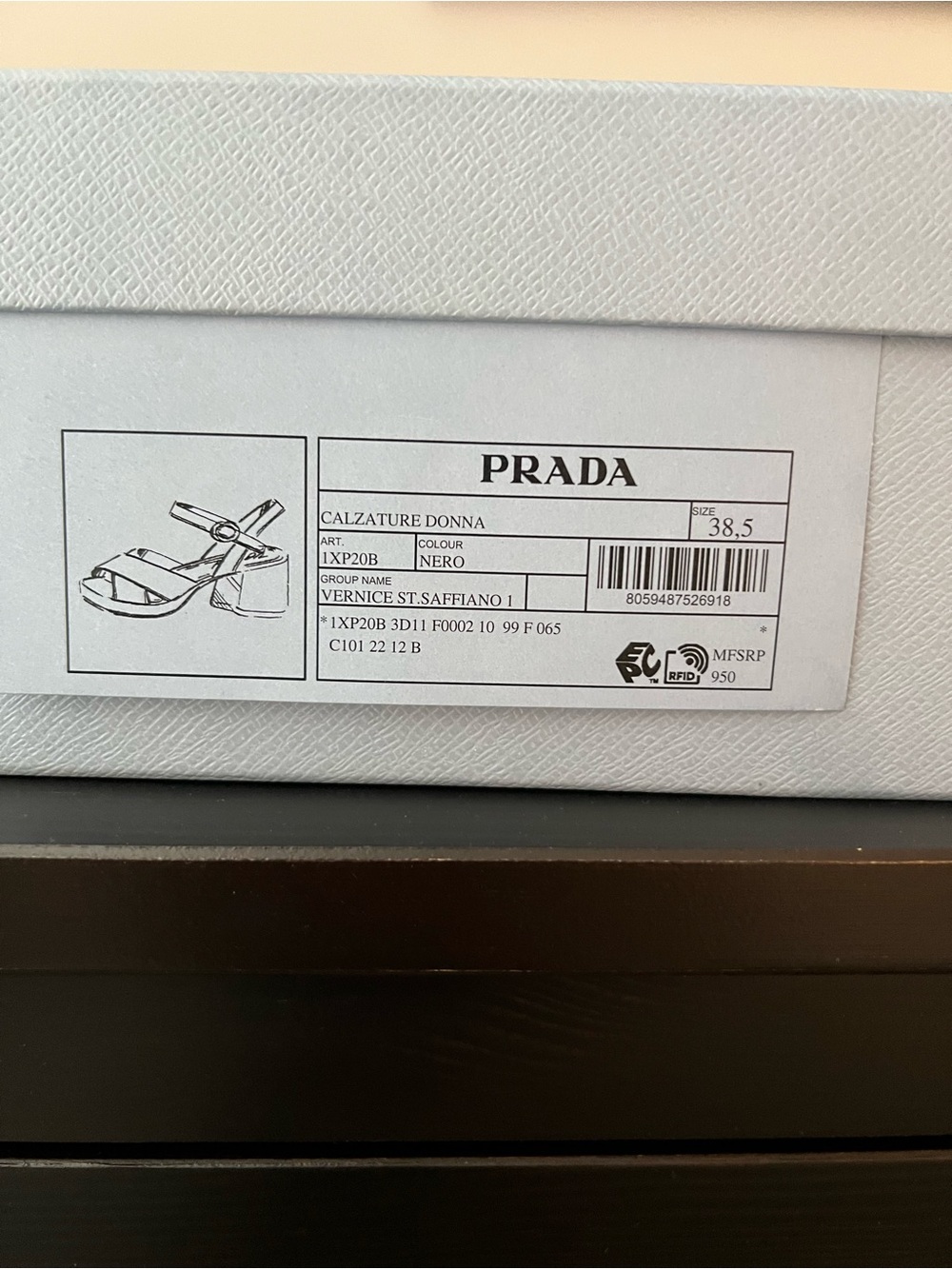 Prada Black Saffiano Leather Block Heel Sandals - Picture 2 of 2